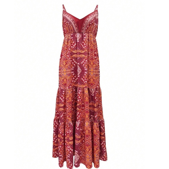 Boho Paisley Print High waist V neck Maxi Dress - Picture 4 of 5
